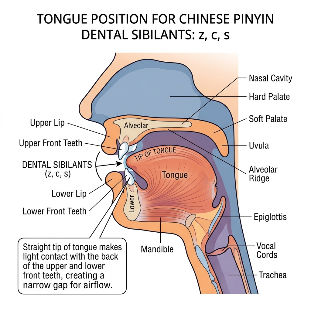 Sơ đồ khẩu hình Đầu Lưỡi Thẳng Dental (z, c, s)